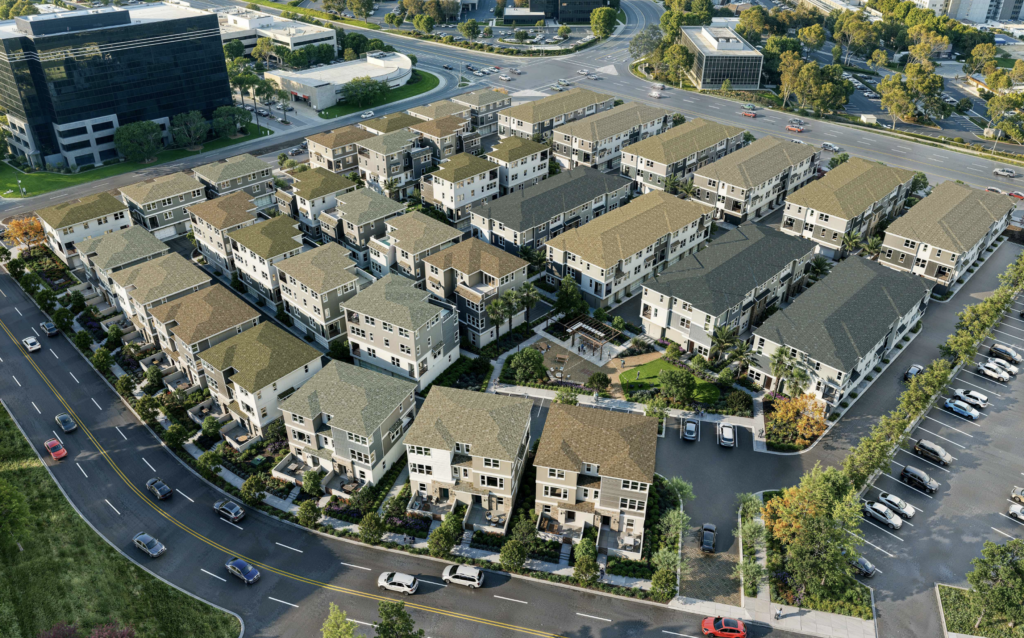 Rendering Aerial of residential housing in newport beach at 1300 Dove Street